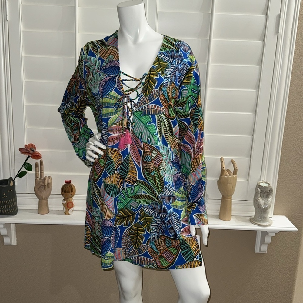 La Blanca Resortwear Neon Nights Lace Up V-Neck Tunic